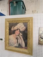 ANTIQUE FRAME W/LADY ON PHONE