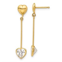 14 Kt Crystal Heart Dangle Earrings