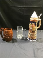 Musical beer stein, hound mug, glass Busch mug