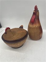 Vintage Chicken Two Piece Wicker Basket Set