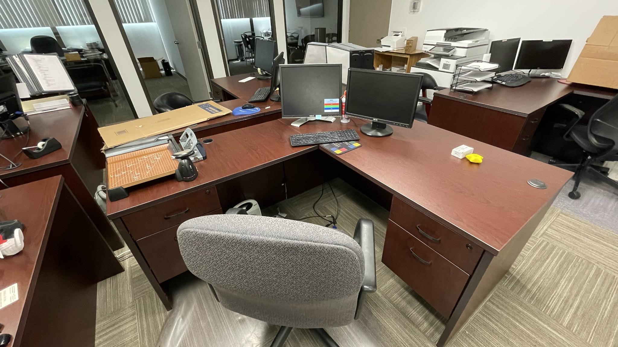 Desk Set, Mahogany L-Shape Desk w/ Contents