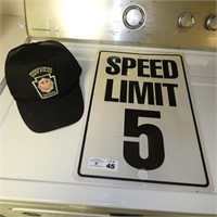 Metal Speed Limit Sign & State Police Cap