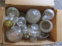 BOX OF GLASSWARE - COVERED DISHES, DOMES AND