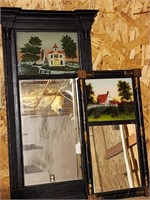 Antique Reverse Painted Glass Mirror