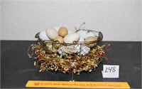 Small Wire Metal Decorative Egg Basket w/Fake