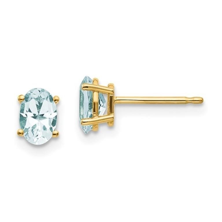 14k Oval Post Aquamarine Earrings