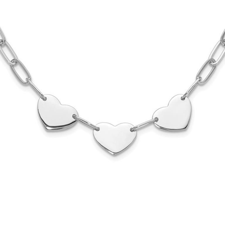 Sterling Silver Triple Heart Paperclip Necklace