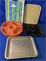 Assorted Pans, Tray And Storage Items