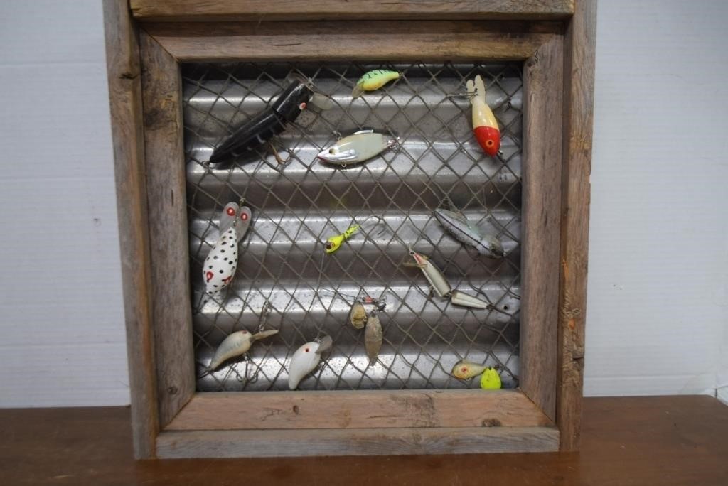 Rustic Wall Decor With Vintage Lures 15x15"
