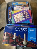 A tote of games, including monopoly, thin