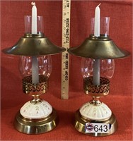 Pair brass candle lamps