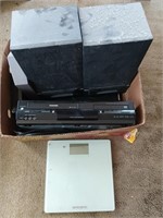 Toshiba vhs/dvd player, speakers, clock, digital