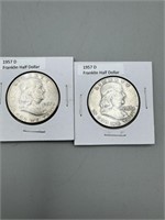 2 1957-D Franklin Silver Half Dollars
