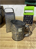 2 Vintage Graters and Sifter