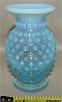 Vtg Fenton Blue Opalescent Hobnail Glass Vase