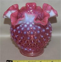 Vtg Fenton Cranberry Opalescent Hobnail Art Glass