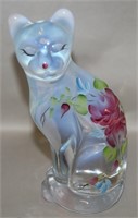 Fenton Handpainted Opalescent Art Glass Cat Figure