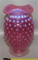 Vtg Fenton Cranberry Opalescent Hobnail Glass Vase