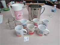 6 HARDEE'S COFFEE CUPS, SS PITCHER, MORE