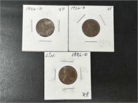 1926-D Lincoln Cents VF/XF (3 coins)