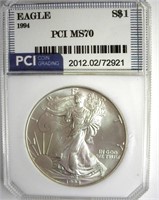 1994 Silver Eagle MS70 LISTS $1100