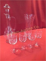 Crystal Wine Set, Glass Vase 6pc lot