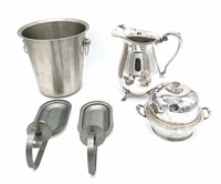 Butter Dish, Silverplate Pitcher, Ice Bucket, Etc.