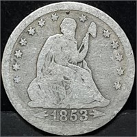 1853 Arrows & Rays Seated Liberty Silver Quarter