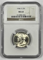 1946-S Washington Silver Quarter NGC MS64