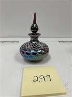 Vintage perfume bottle/iridescent pulled feather
