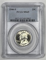 1946-S S/S Washington Silver Quarter RPM PCGS MS65