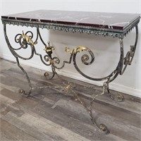 Antique wrought iron console table with