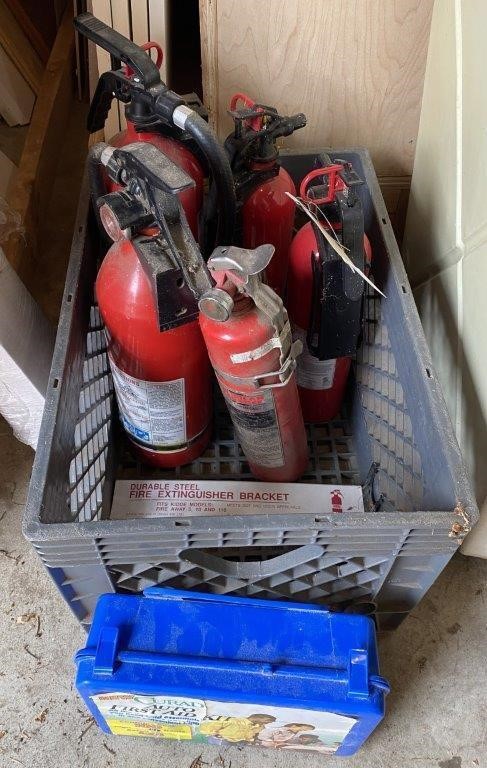 (5) Fire Extinguishers, First Aid Kit, Crate
