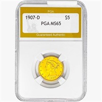 1907-D $5 Gold Half Eagle PGA MS65