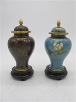 2 SMALL CLOISONNE VASES W/ STANDS