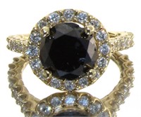 14kt Gold 3.95 ct Round Black Diamond Halo Ring