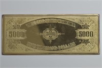 $5000 Note 4 ozt Silver .999 Bar Gold Finish