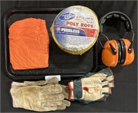 Stihl Ear Protection, Rope, Gloves.