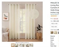 MIULEE Sheer Curtains W 52 x L 84 Set of 2