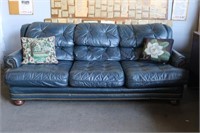 Pinnacle Navy Blue Leather Sofa with Nailhead Trim
