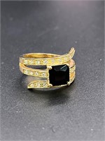 Gold toned black and clear rhinestone size 9 ring