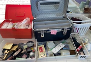 V - SEWING BOX & COSMETIC CASE W/ CONTENTS (M43)