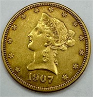 1907 D $10 Gold Liberty Coin