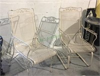 Wrought iron patio chairs one is a rocker, the