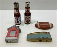 Lot of five collectible lighters - beer bottles,