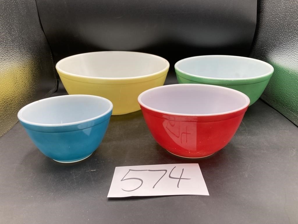 Vintage Pyrex Primary Colors Mixing Bowls (4)