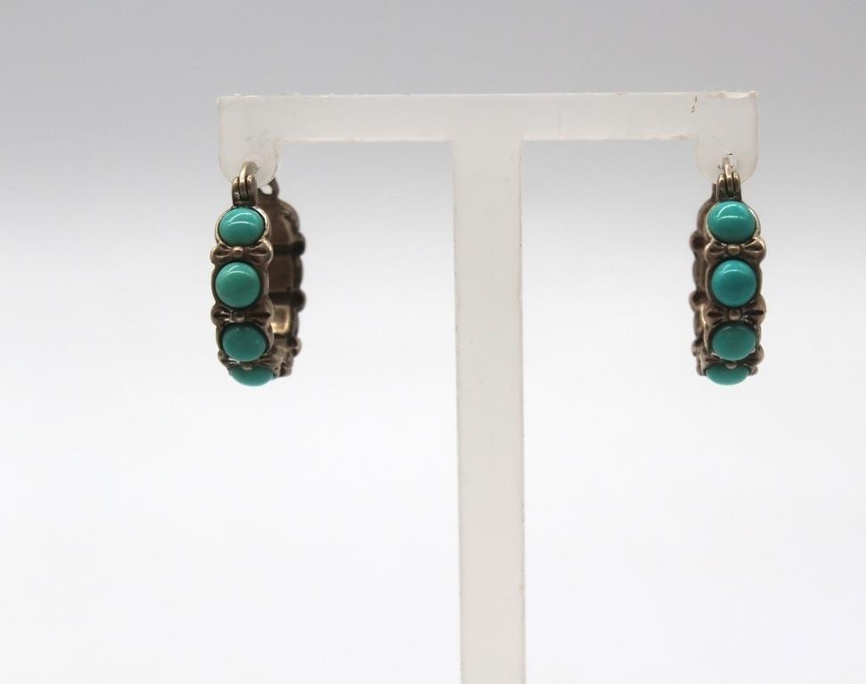 Turquoise and silver hoops