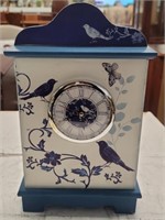 Blue / White Bird Painted Table Top Clock