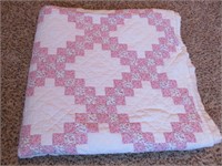Pink and White Signed Handmade Quilt 1985