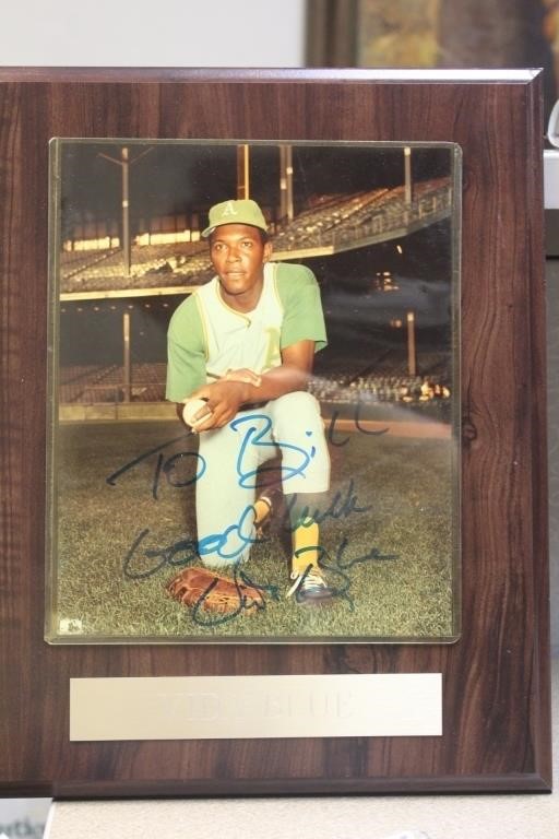 Vida Blue Autographed Photograph on Plaque